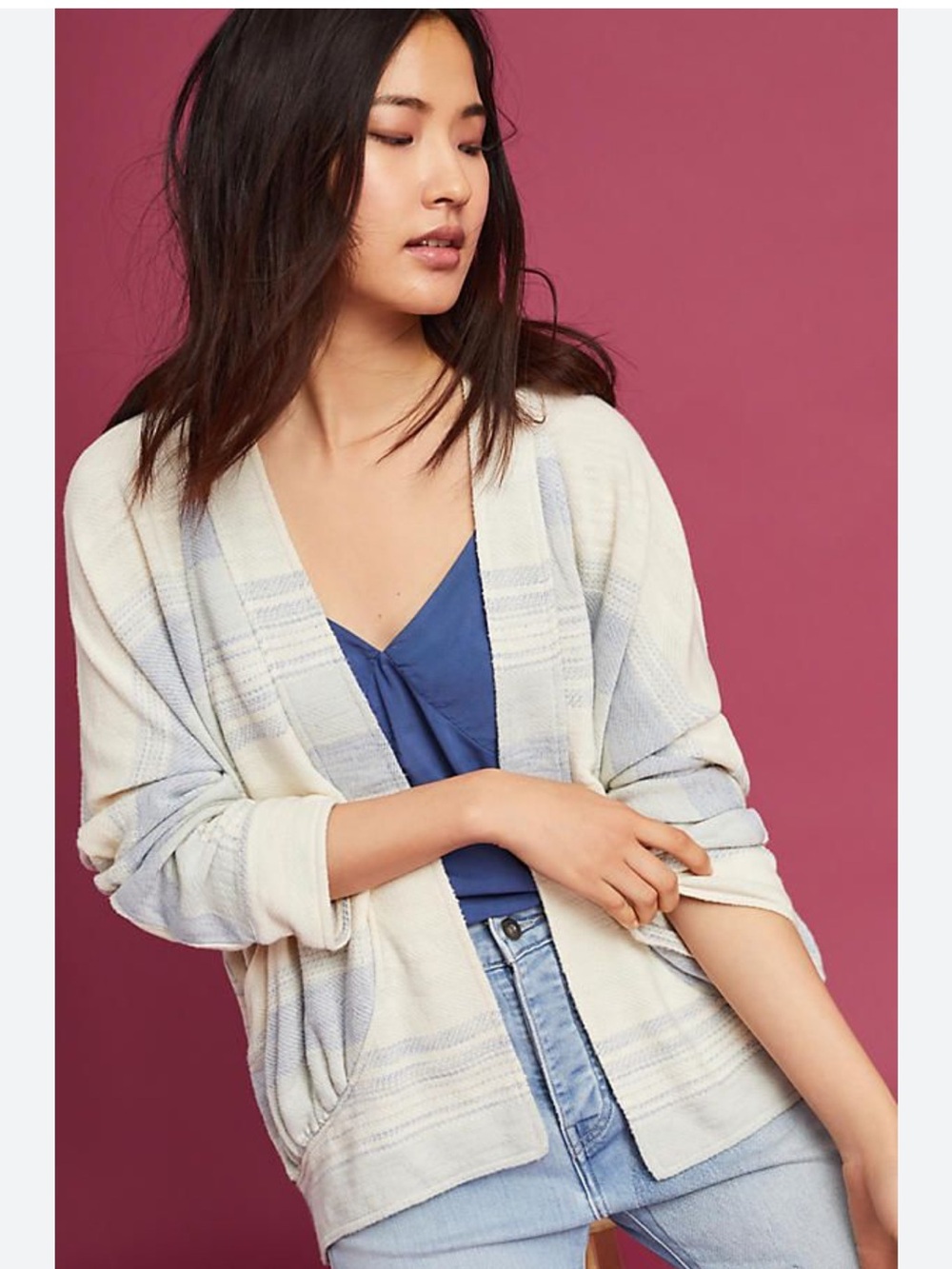 Anthropologie |‎ Akemi + Kin Blue Cream Striped Dunes Draped Cardigan